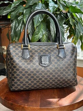 CELINE Macadam Canvas Calfskin Boston Bag, Black